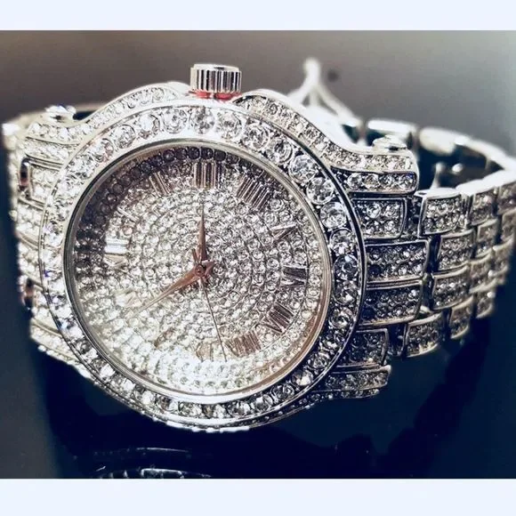 Men's White Gold Iced Out Diamond Luxury Watch NEW - Picture 1 of 4